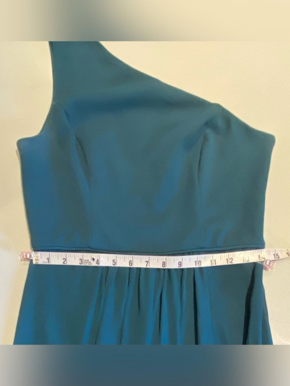 Adrianna Papell Teal One Shoulder Crepe Chiffon Gown (size 6) - Picture 14 of 14